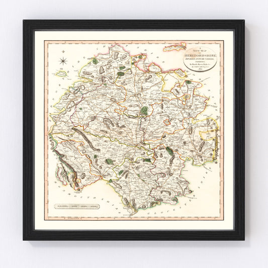 Vintage map of Herefordshire, England, 1801