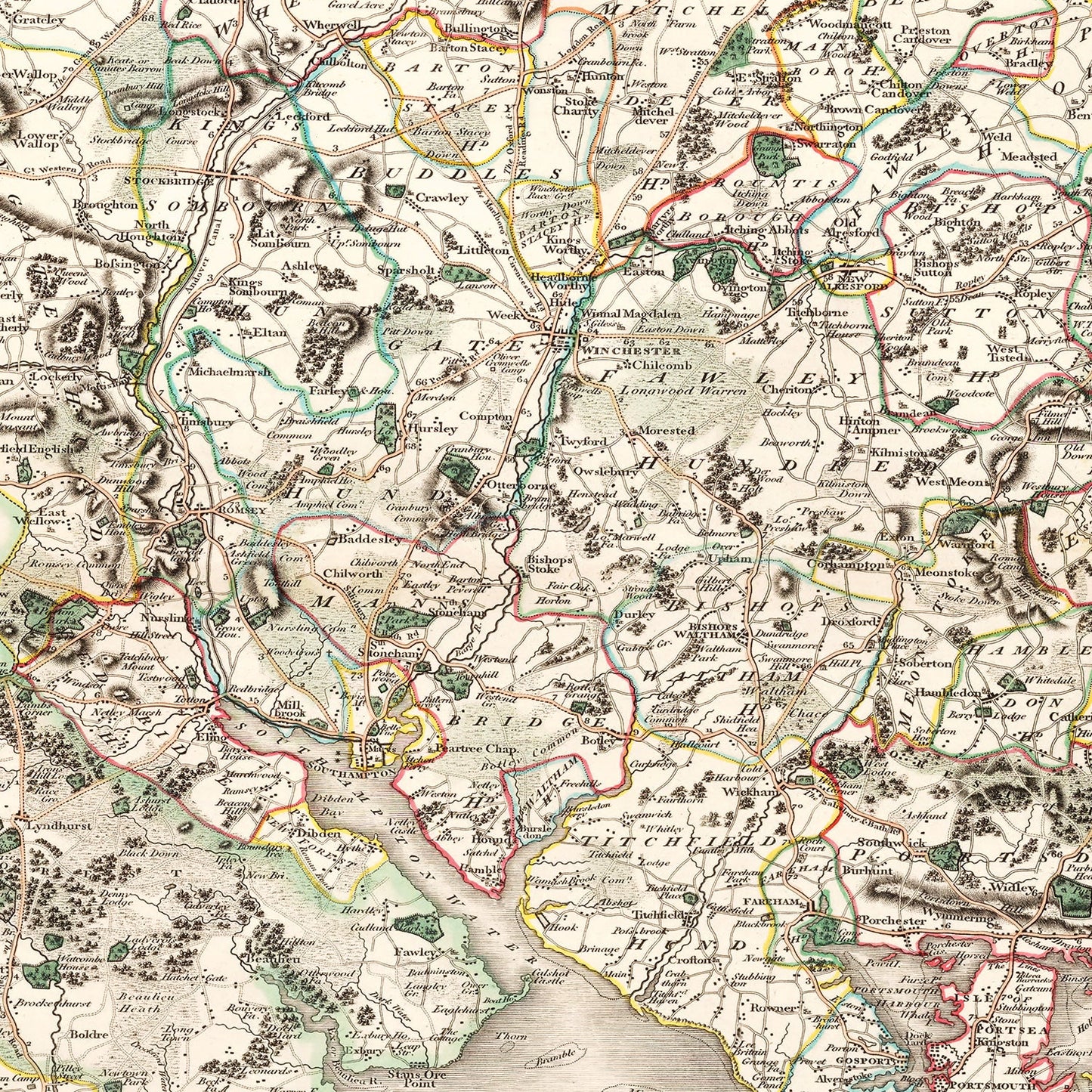Vintage Map of Hampshire County, England, 1801