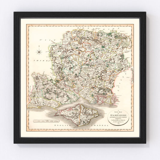 vintage map of Hampshire County, England, 1801