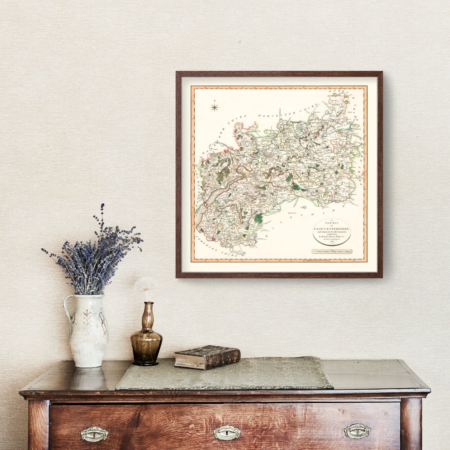 Vintage Map of Gloucestershire, England, 1801