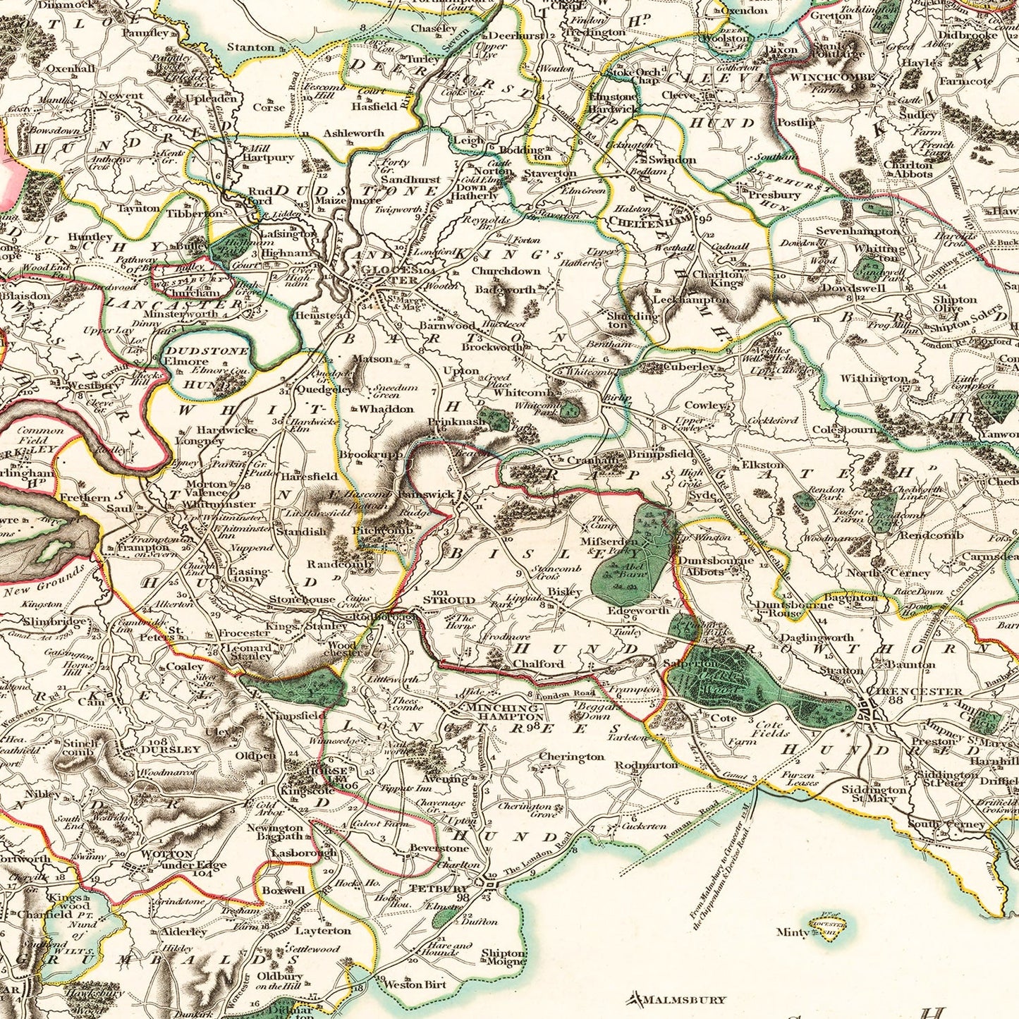 Vintage Map of Gloucestershire, England, 1801