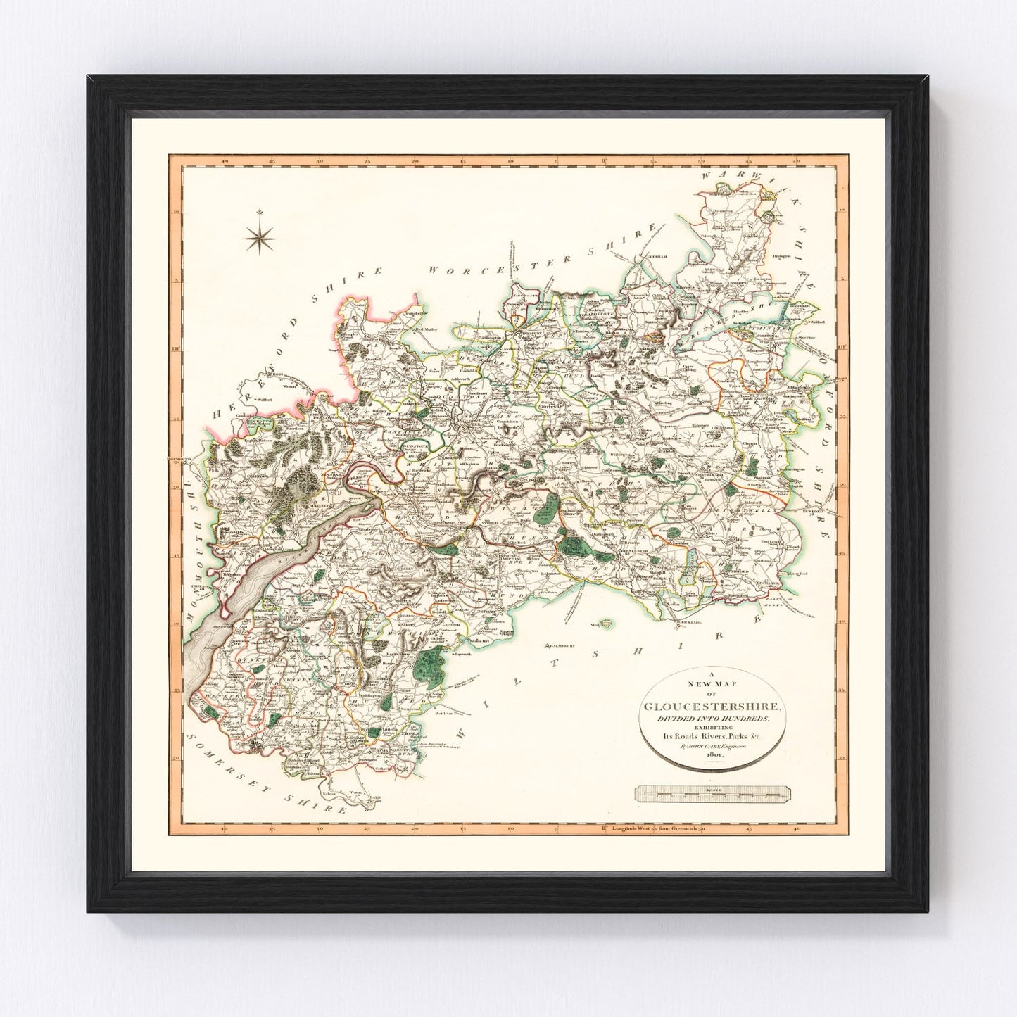 Vintage map of Gloucestershire, England, 1801