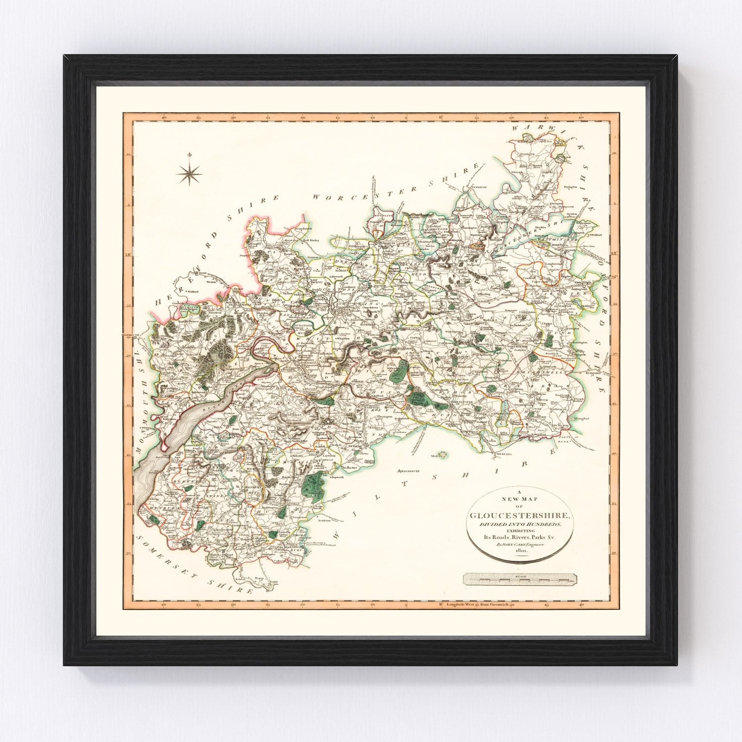 Vintage map of Gloucestershire, England, 1801