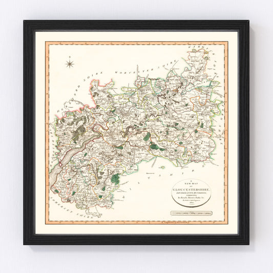 Vintage map of Gloucestershire, England, 1801