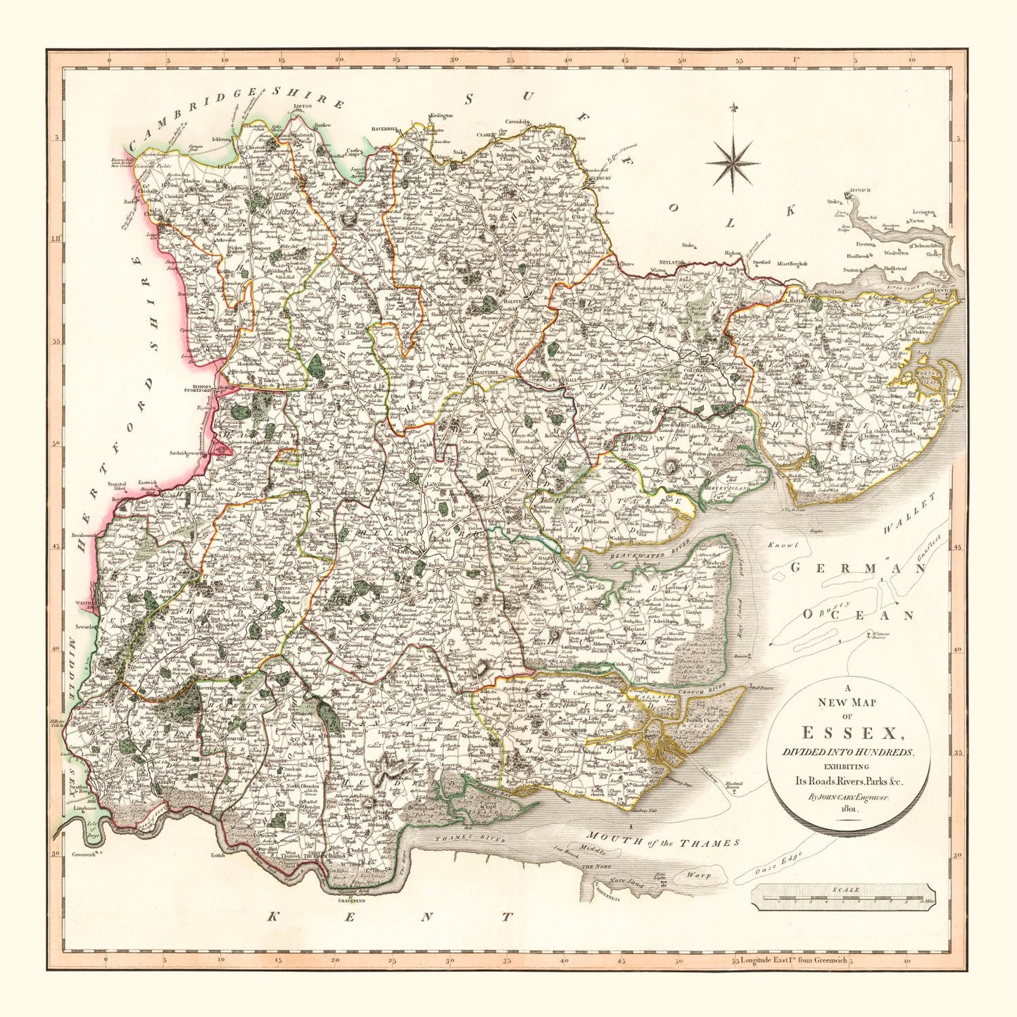 Vintage Map of Essex County, England, 1801