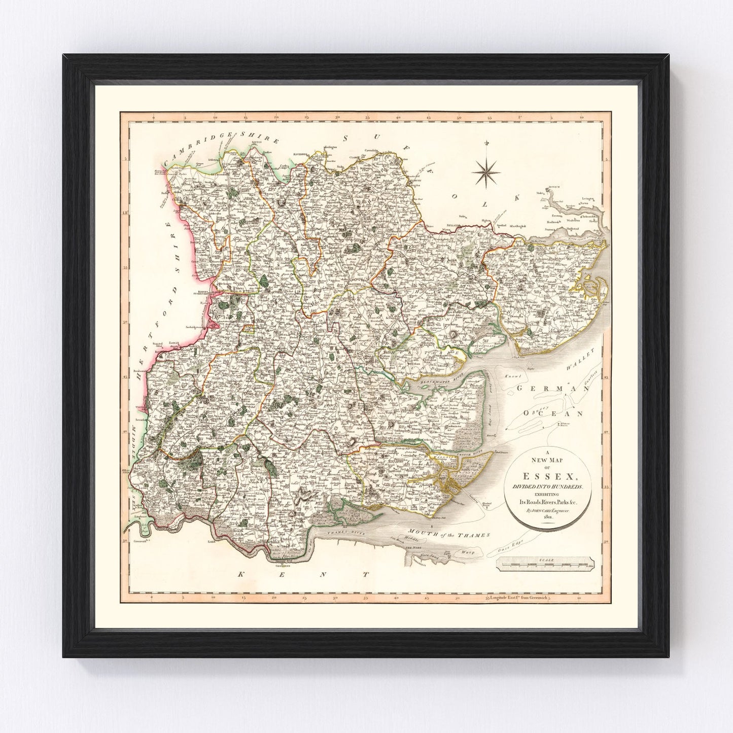 Vintage map of Essex County, England, 1801