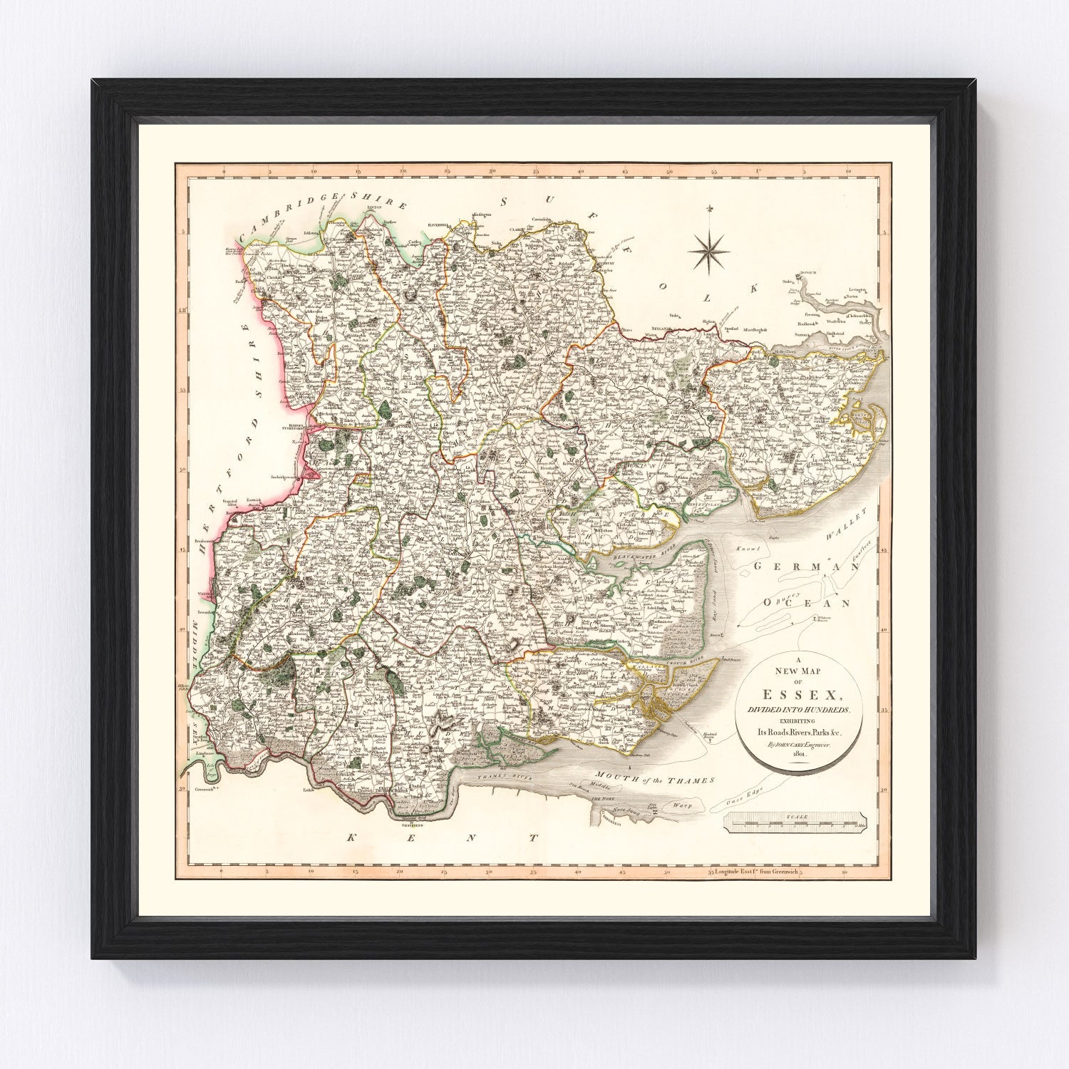Vintage map of Essex County, England, 1801