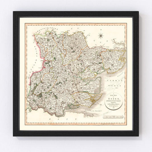 Vintage map of Essex County, England, 1801