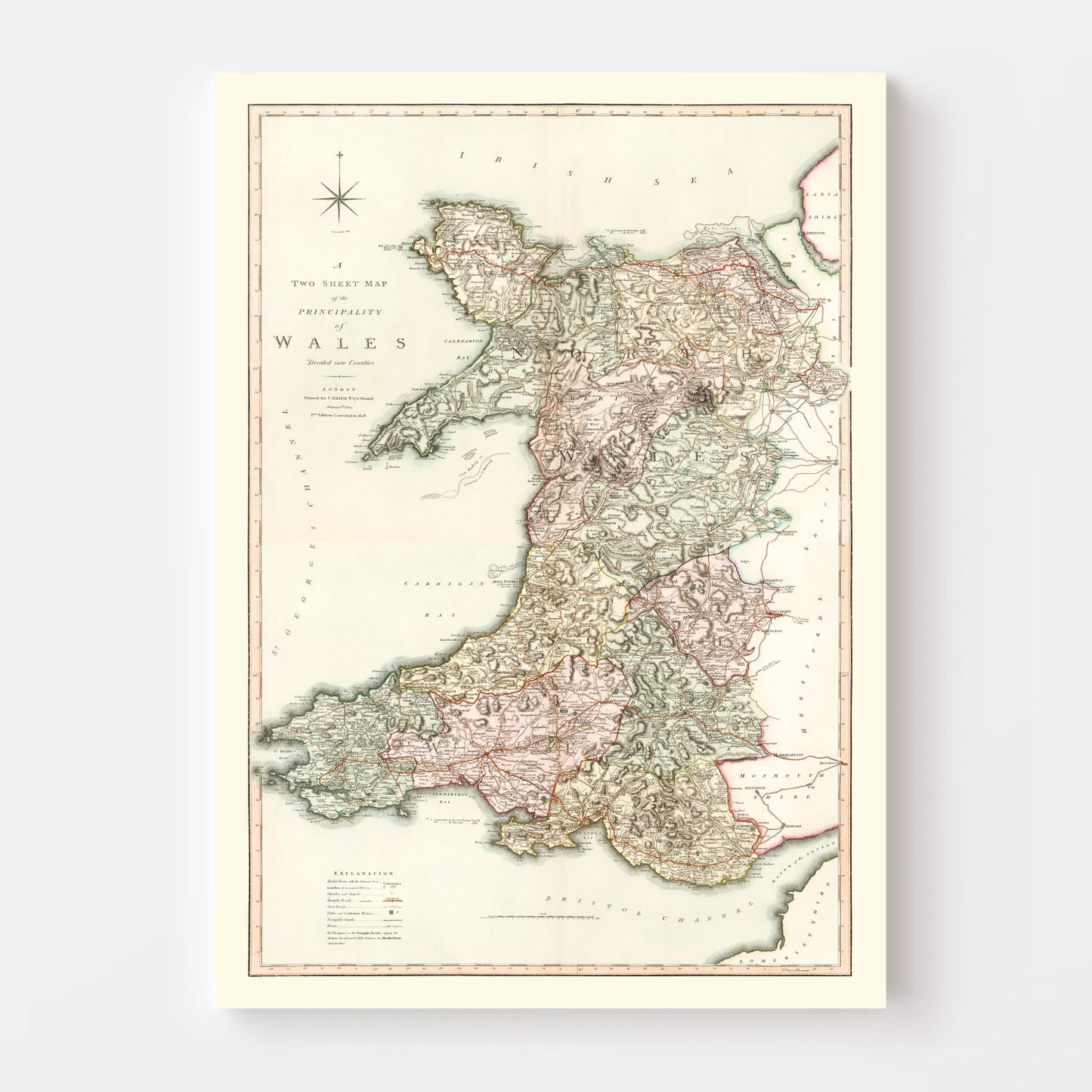 Vintage Map of Wales, 1809 Wall Art
