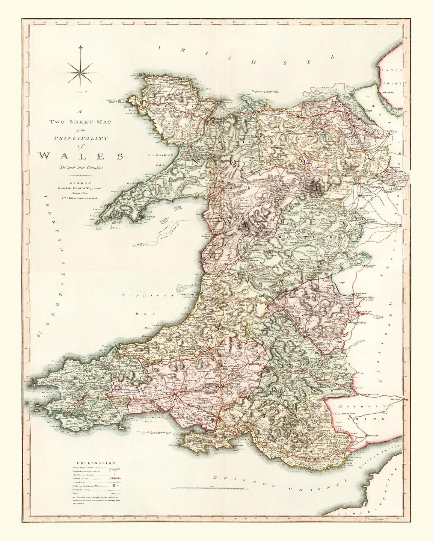 Vintage Map of Wales, 1809 Wall Art