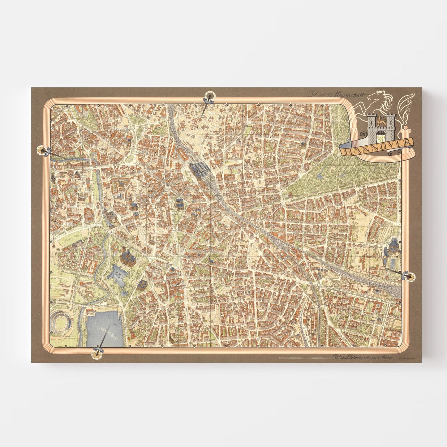 Vintage Map of Hanover, Germany, 1955