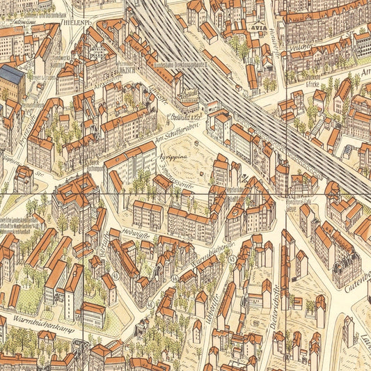 Vintage Map of Hanover, Germany, 1955