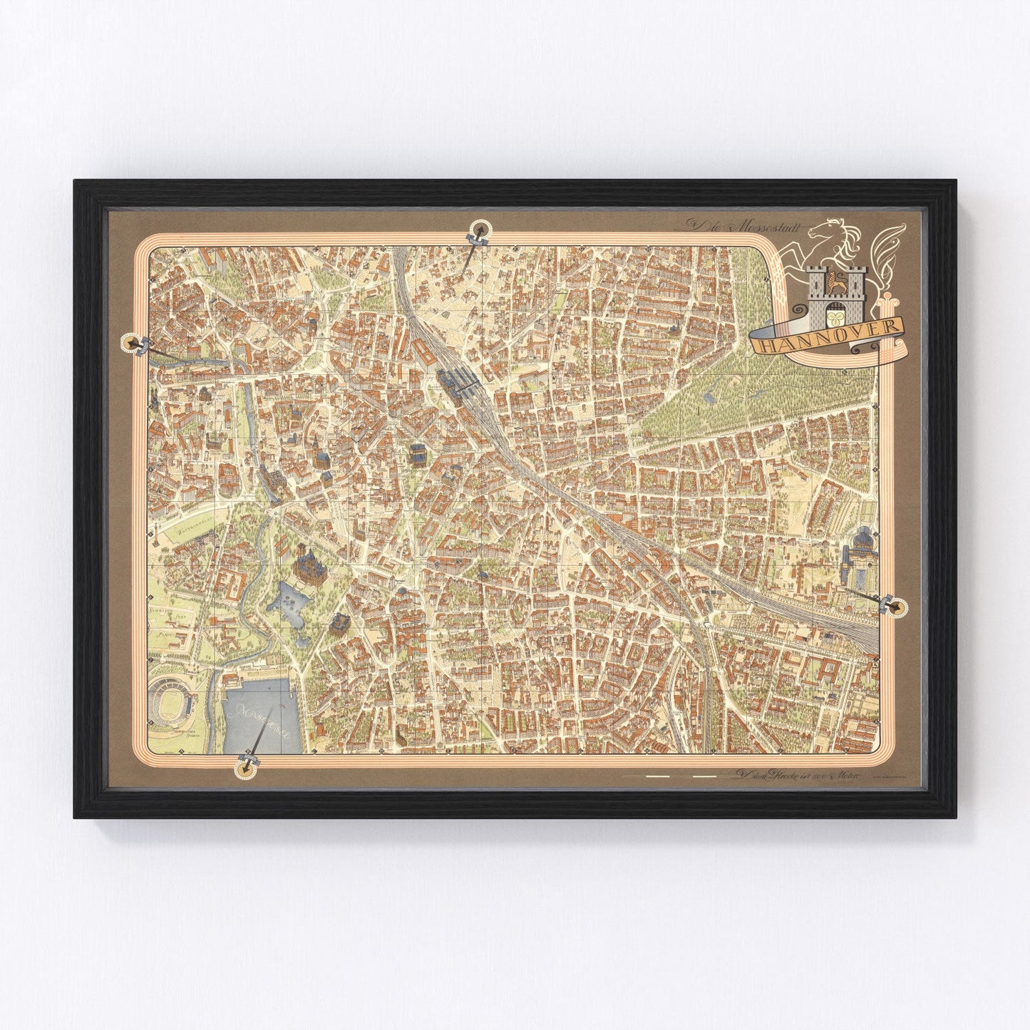 Vintage map of Hanover, Germany, 1955