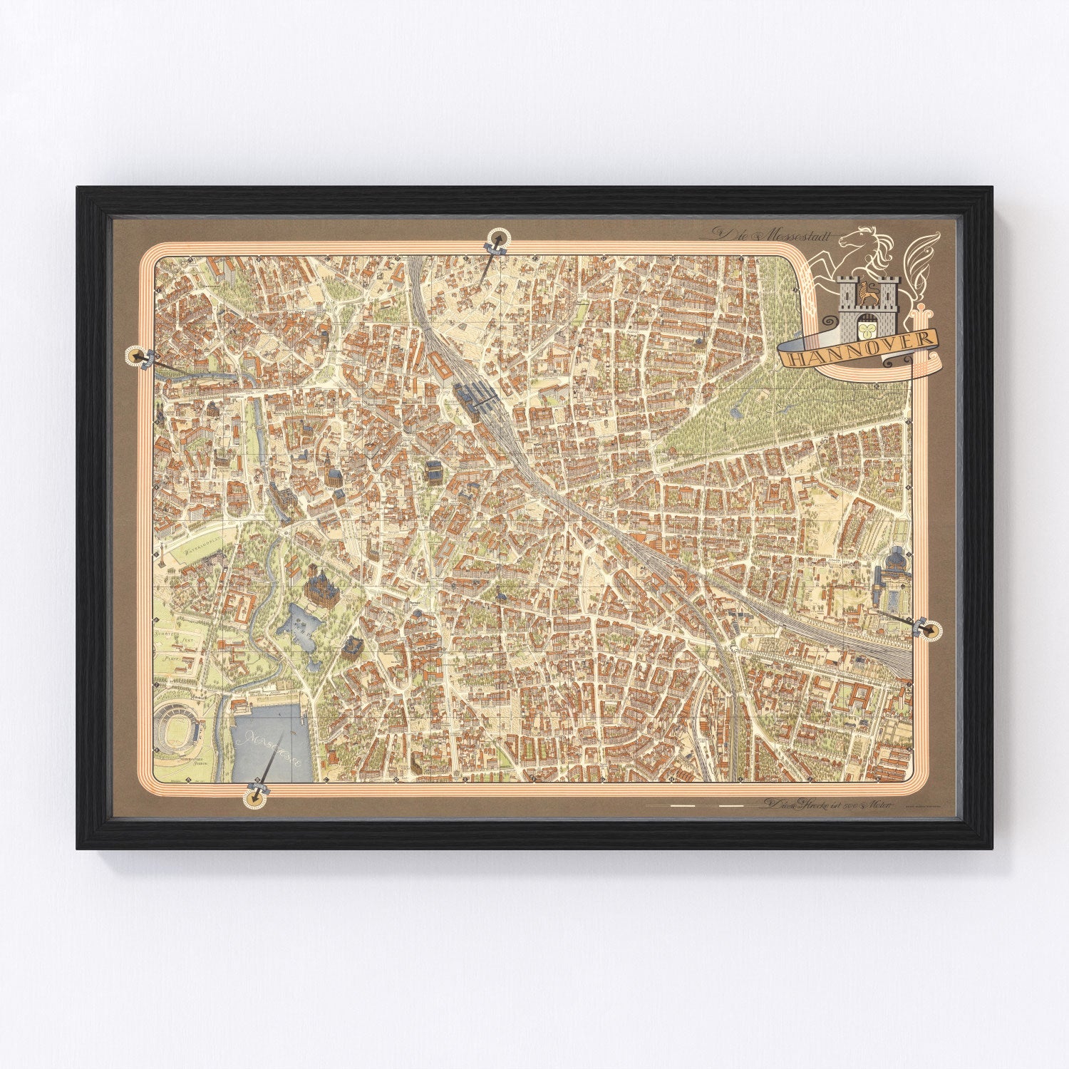 Vintage map of Hanover, Germany, 1955