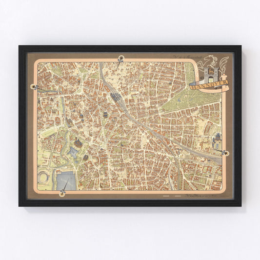 Vintage map of Hanover, Germany, 1955