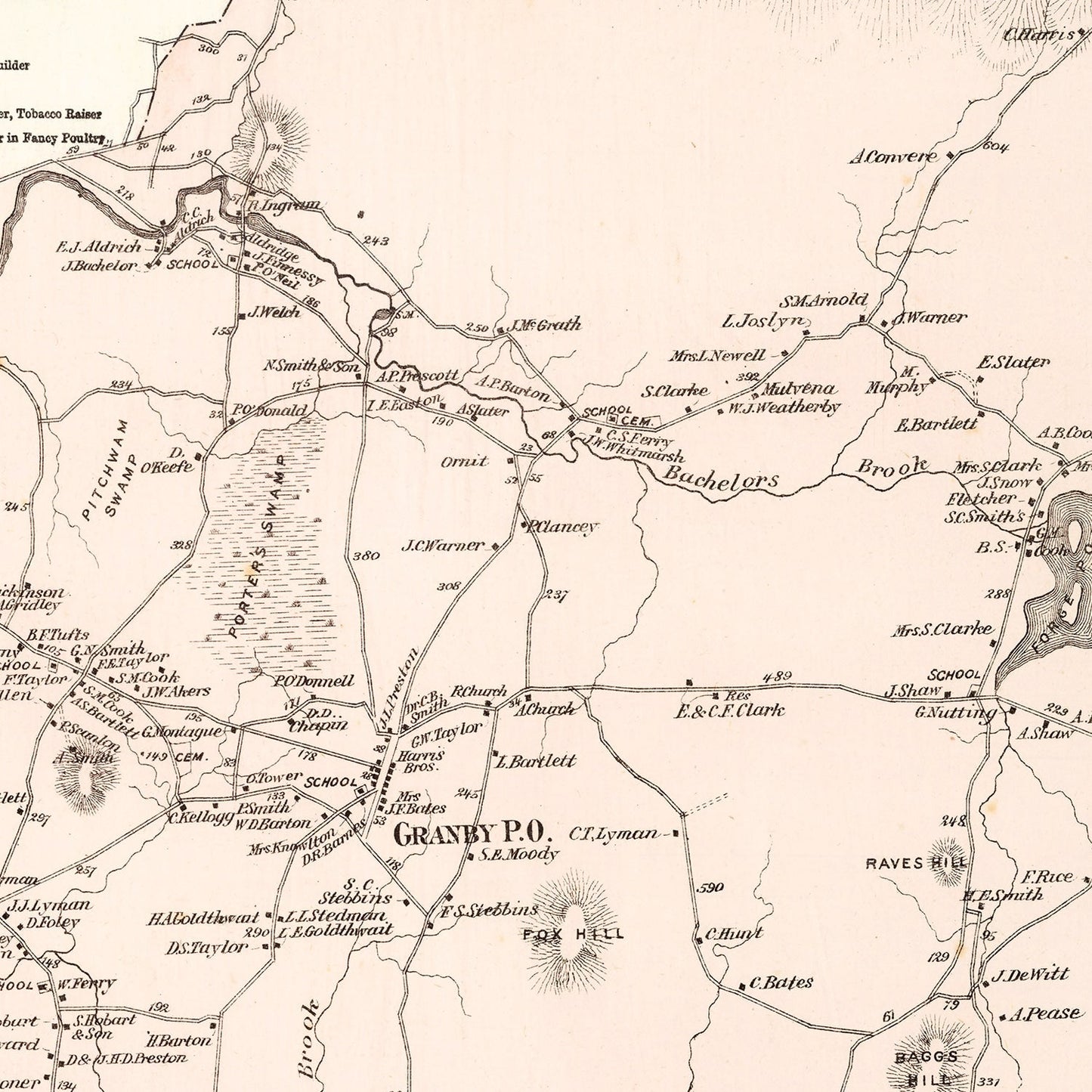 Vintage Map of Granby, Massachusetts, 1873