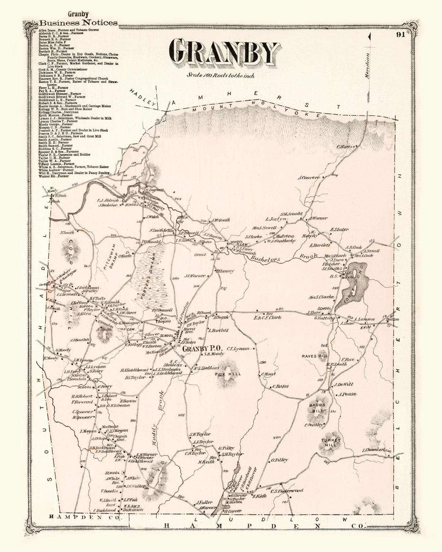 Vintage Map of Granby, Massachusetts, 1873
