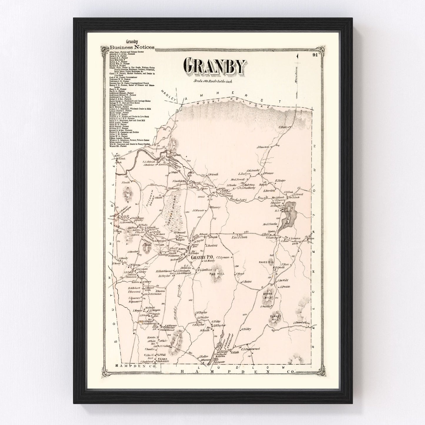 Vintage map of Granby, Massachusetts, 1873