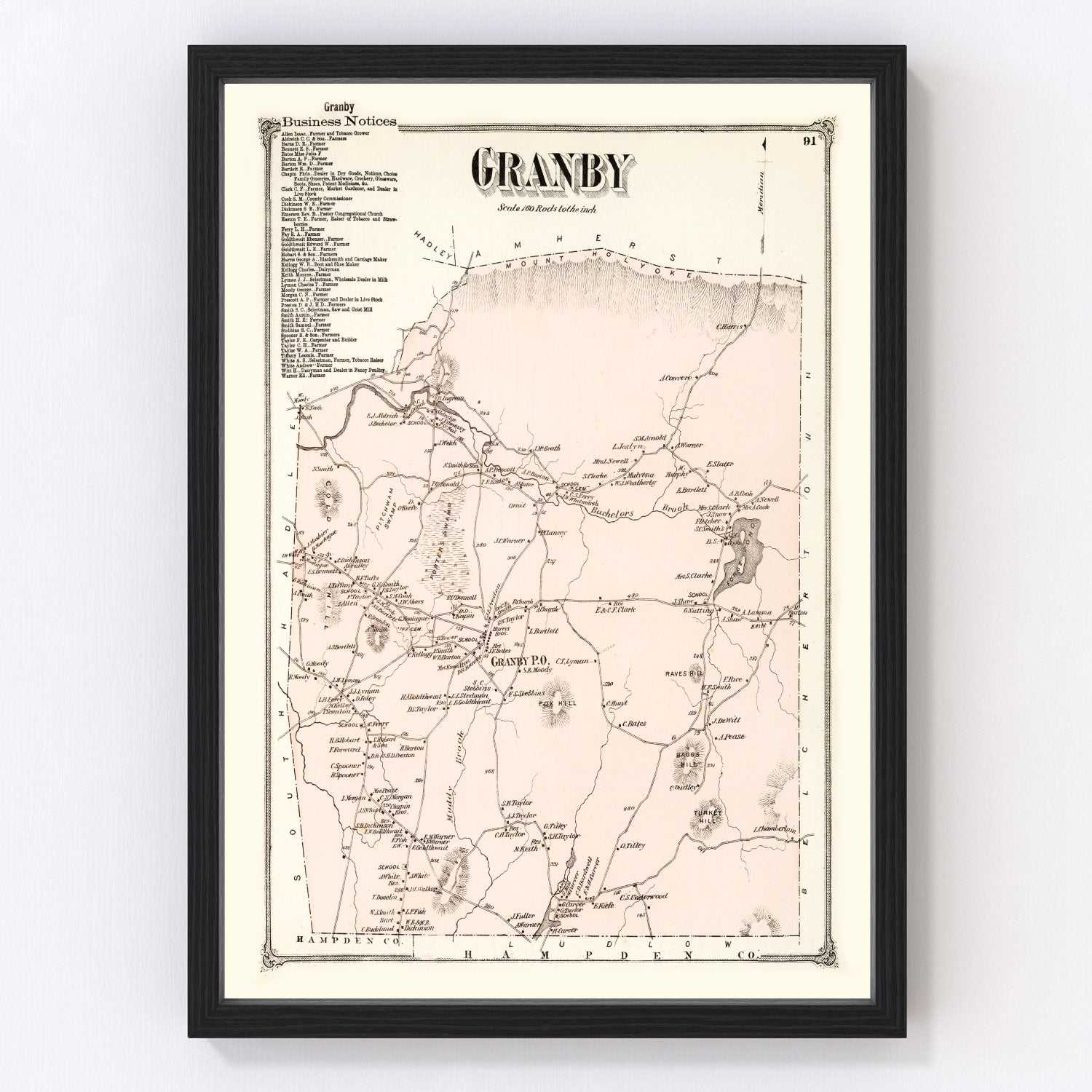 Vintage map of Granby, Massachusetts, 1873