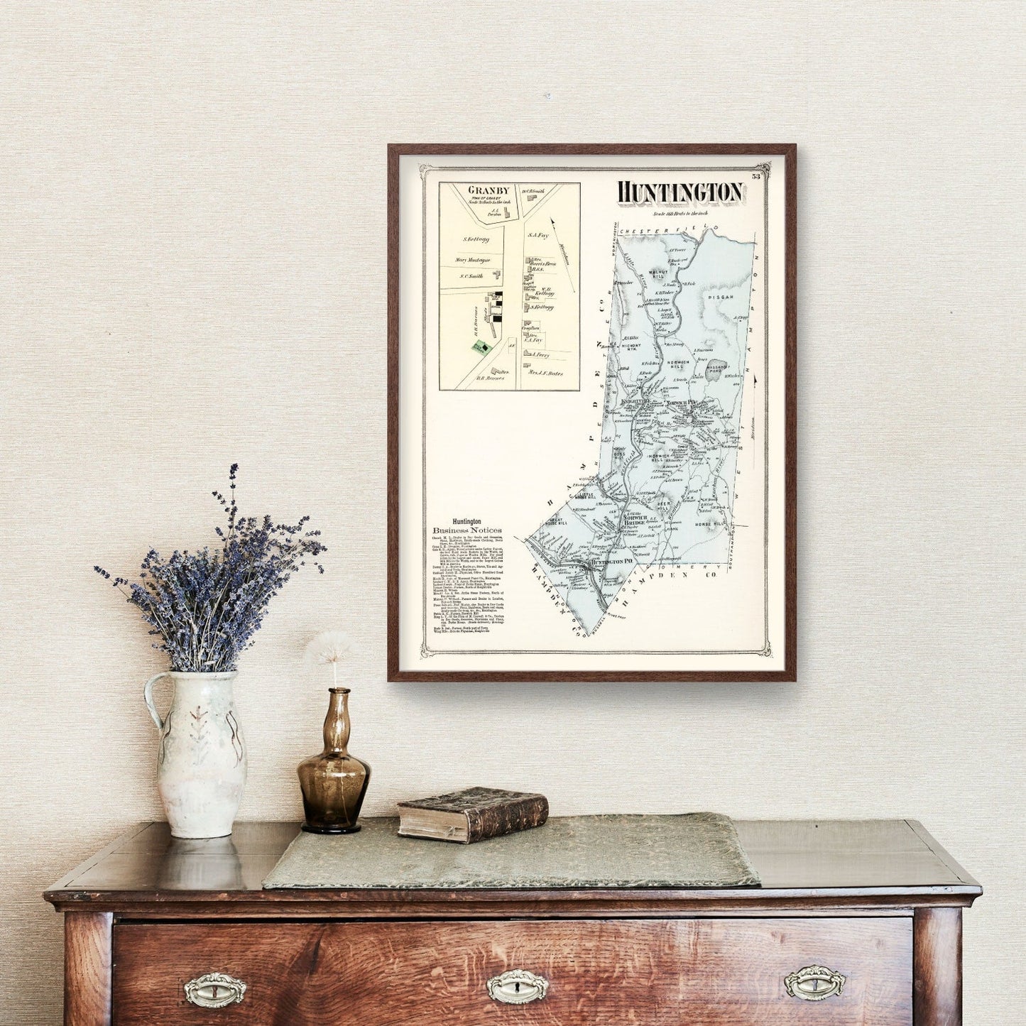Vintage Map of Huntington, Massachusetts, 1873