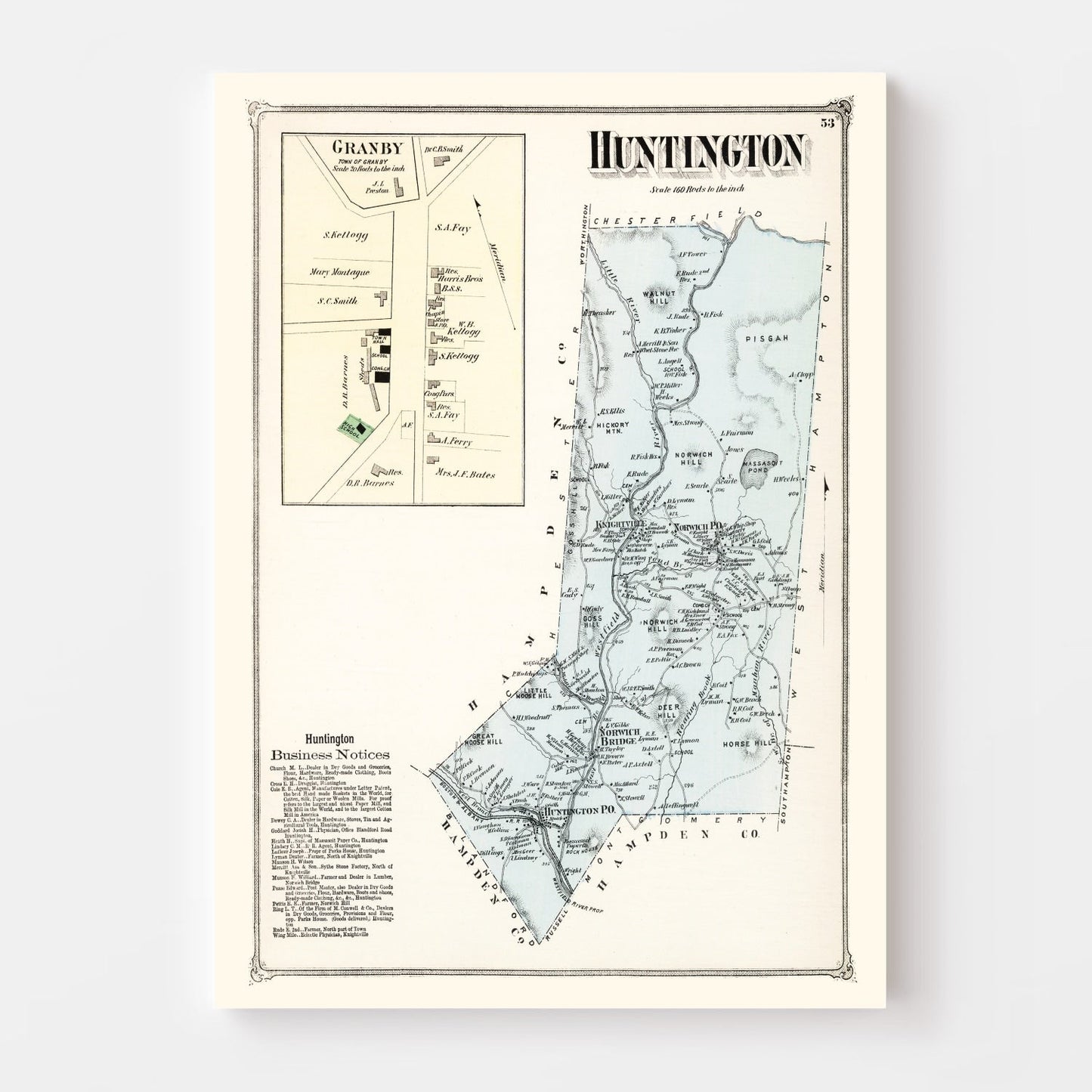 Vintage Map of Huntington, Massachusetts, 1873