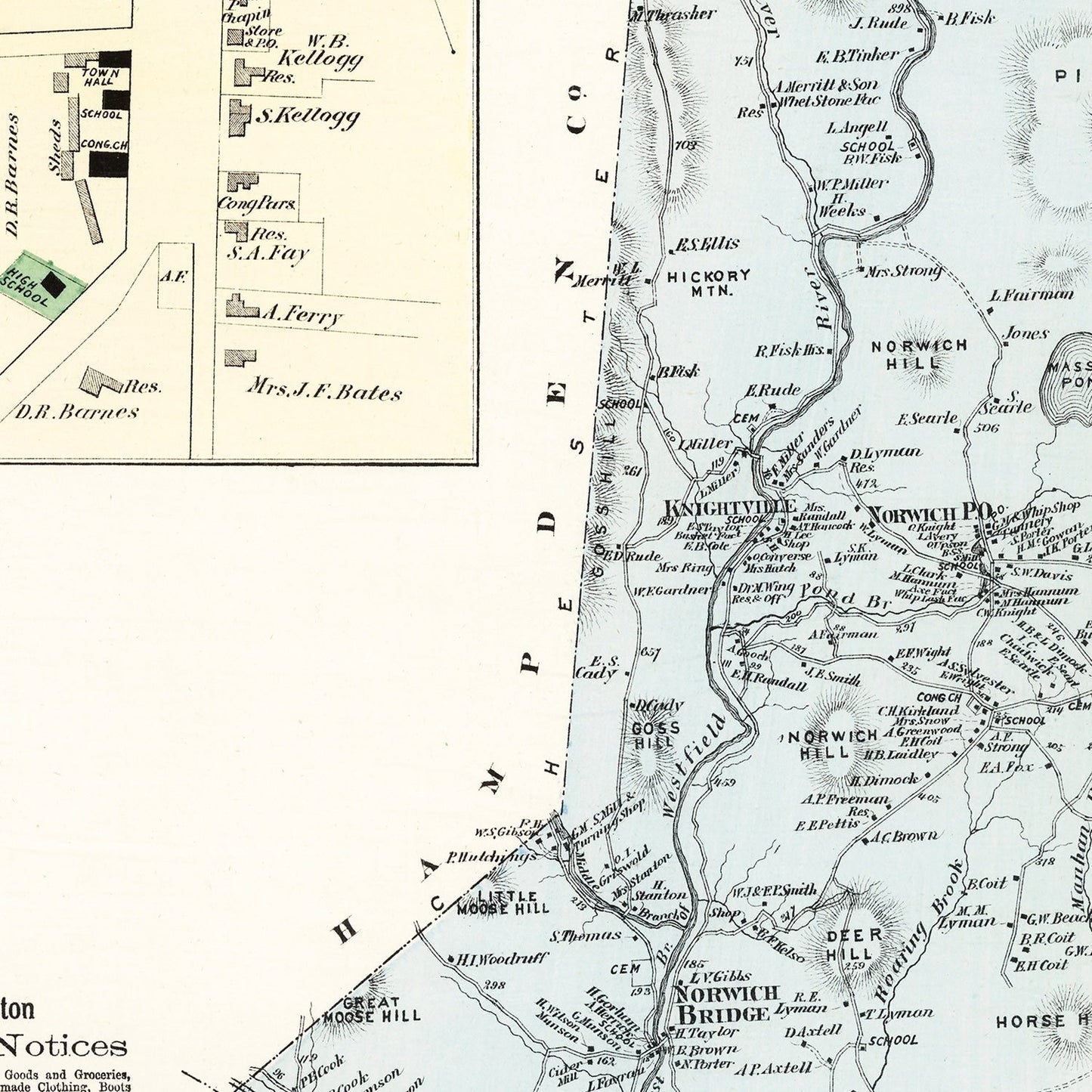 Vintage Map of Huntington, Massachusetts, 1873