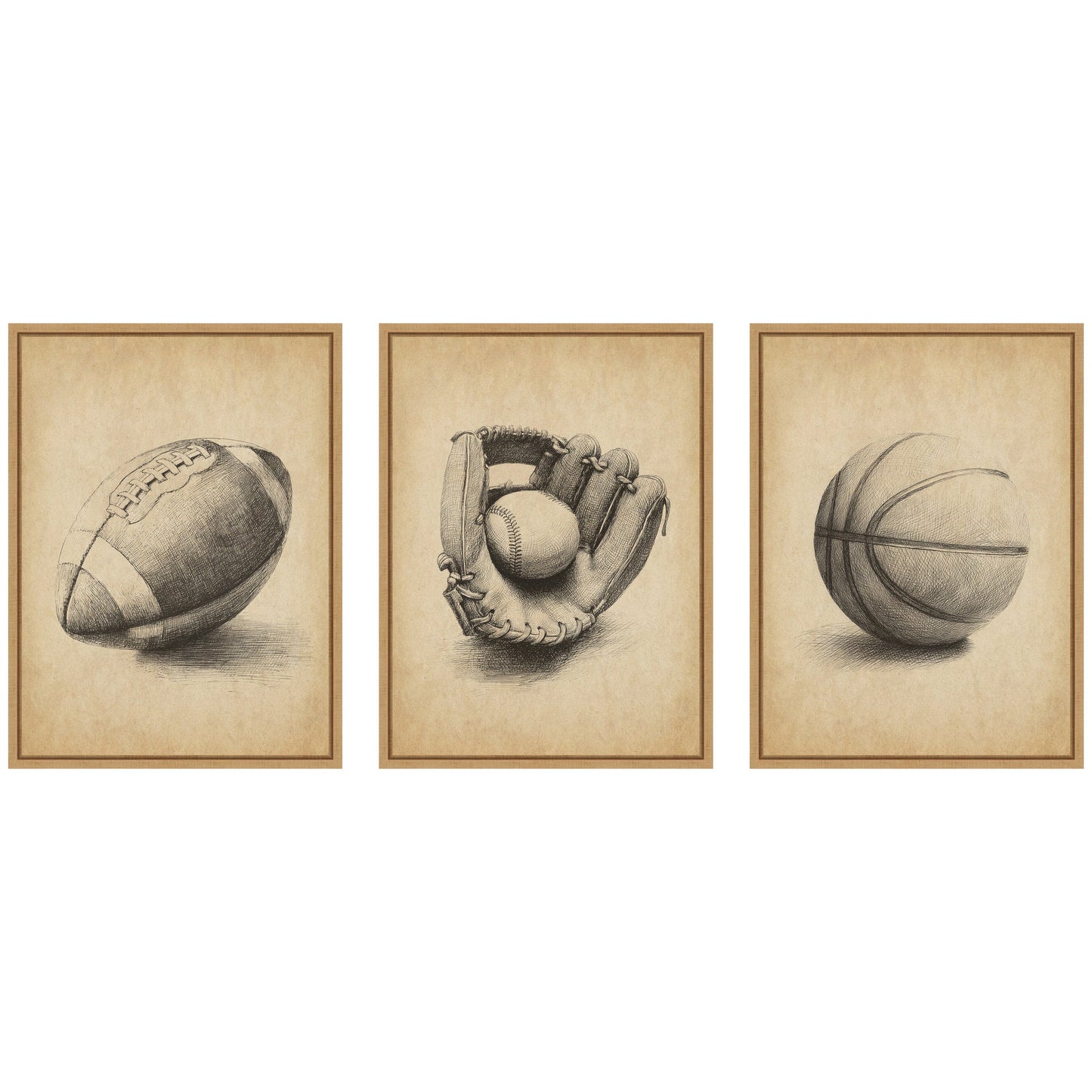 Vintage Football 3 Piece Framed Canvas Set