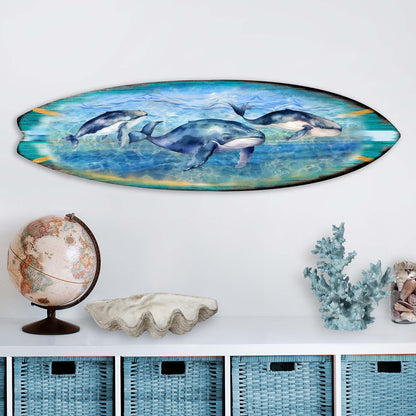 Whale Surfboard Wood Wall Art - Coastal Ocean Decor