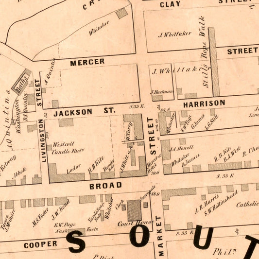 Vintage Map of Trenton, New Jersey, 1849