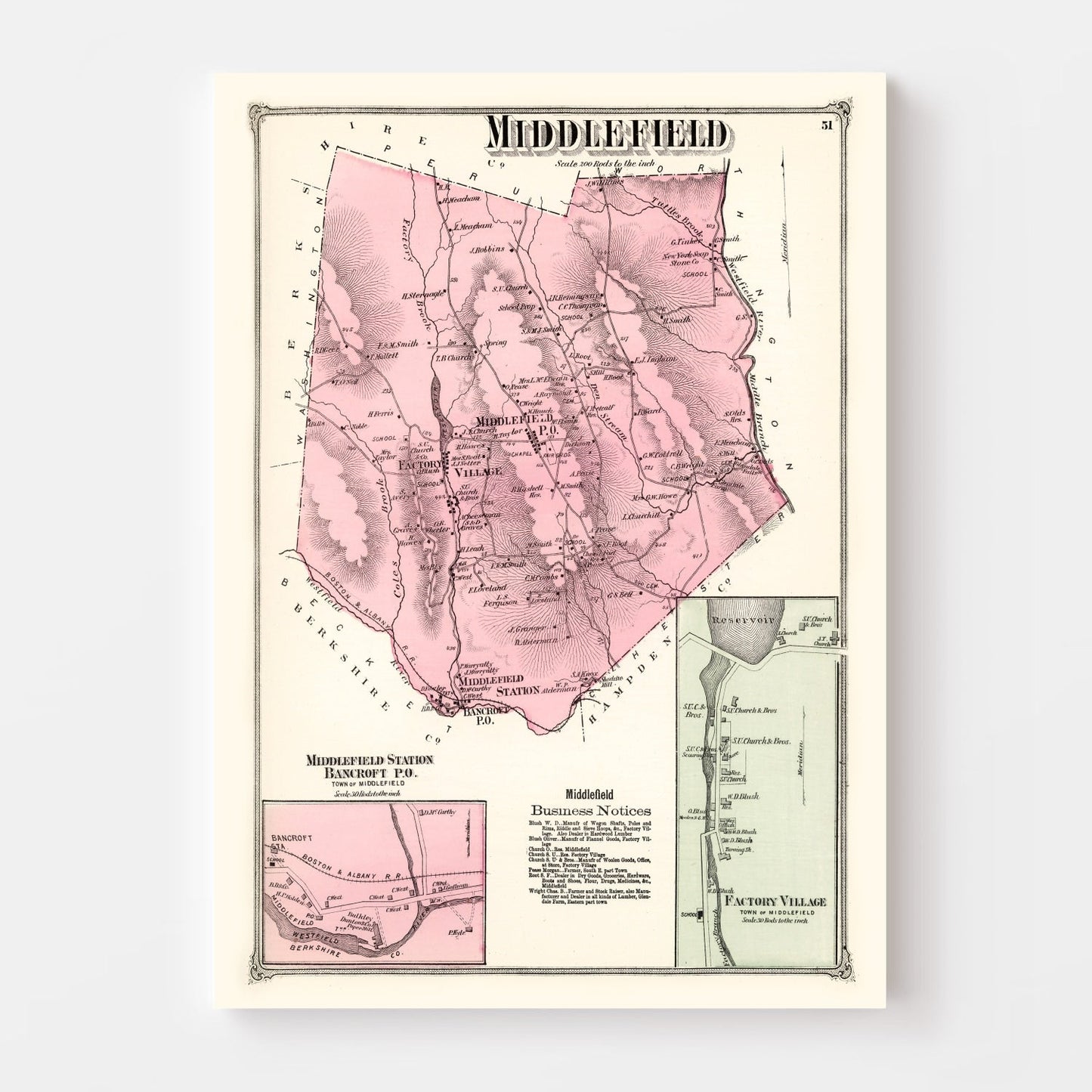 Vintage Map of Middlefield, Massachusetts, 1873