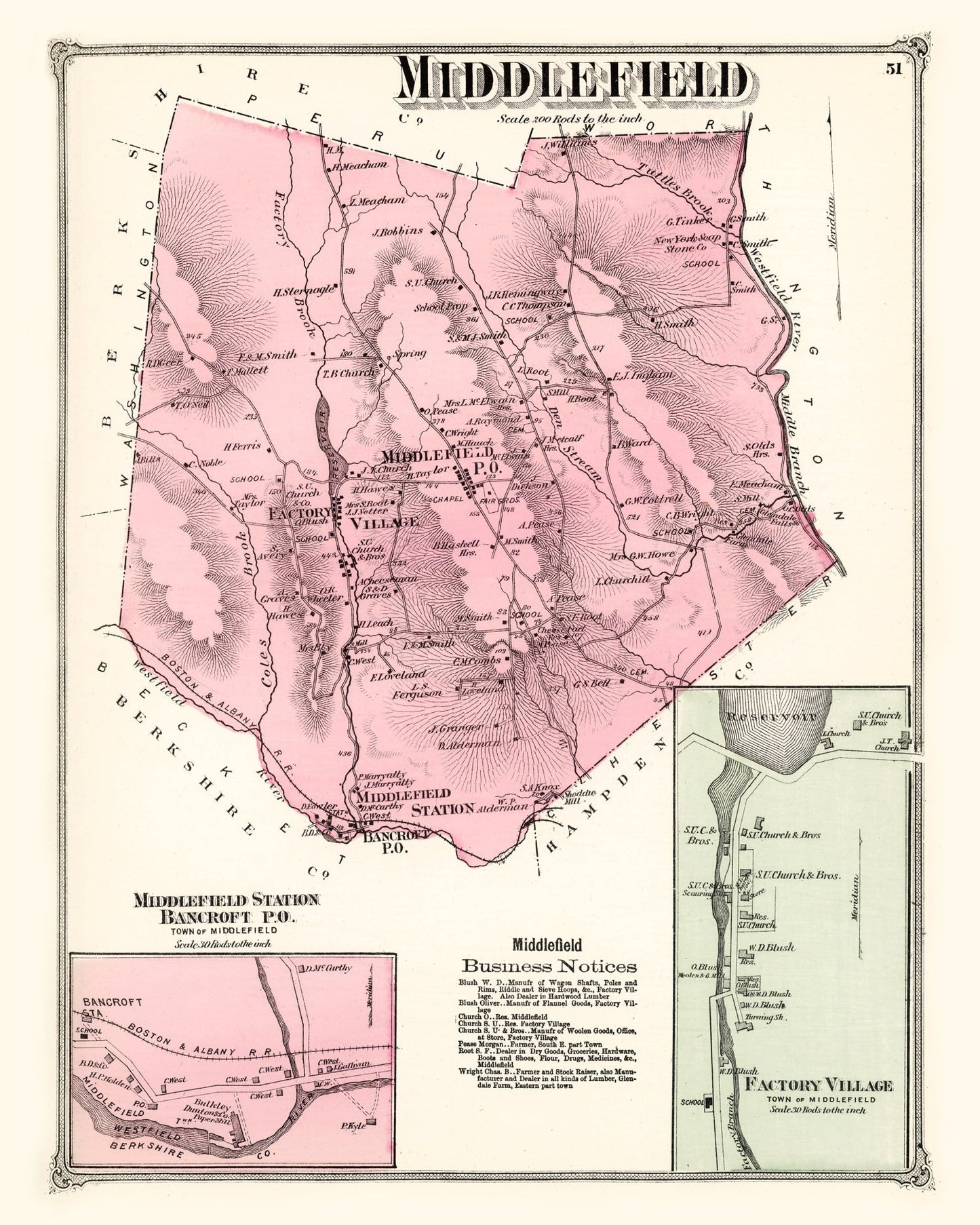 Vintage Map of Middlefield, Massachusetts, 1873