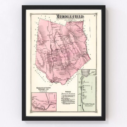 vintage map of Middlefield, Massachusetts, 1873