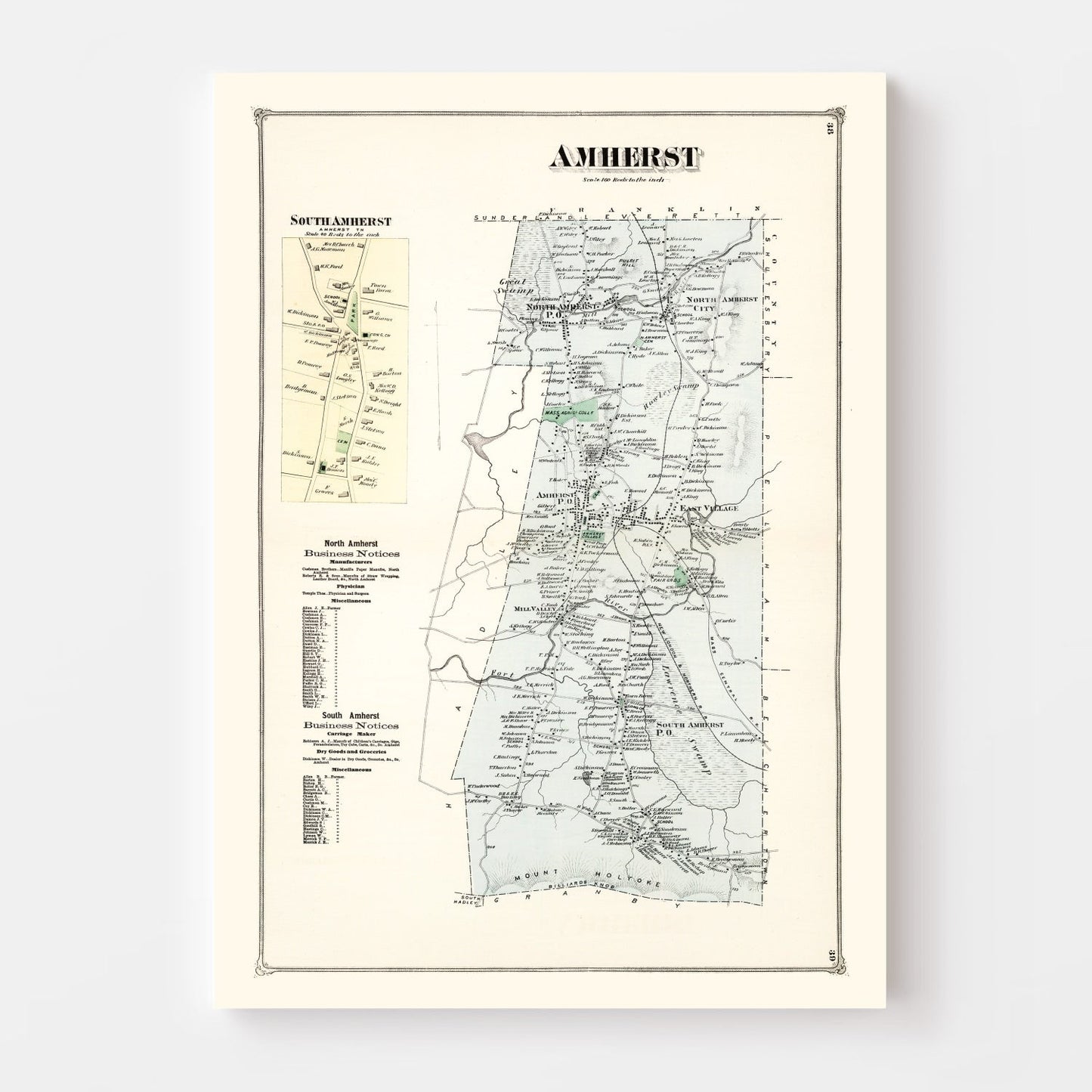 Vintage Map of Amherst, Massachusetts, 1873