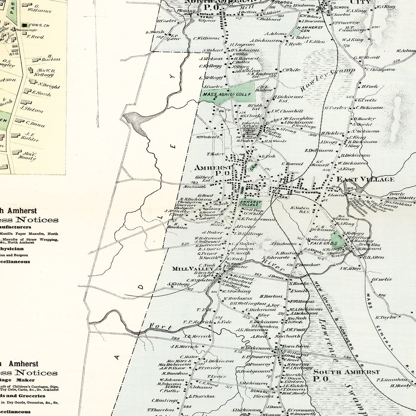Vintage Map of Amherst, Massachusetts, 1873