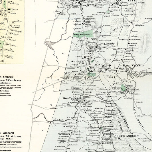 Vintage Map of Amherst, Massachusetts, 1873