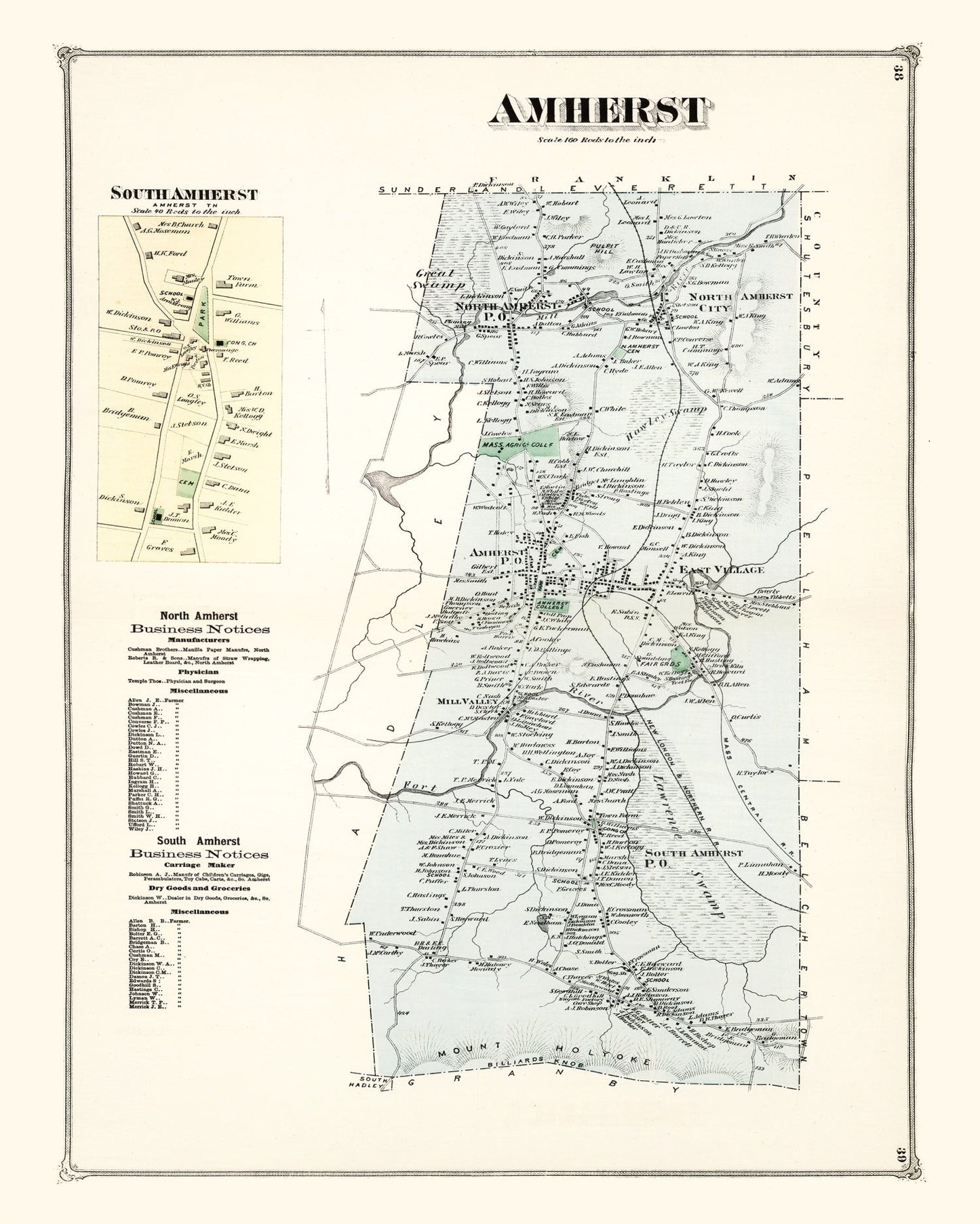 Vintage Map of Amherst, Massachusetts, 1873