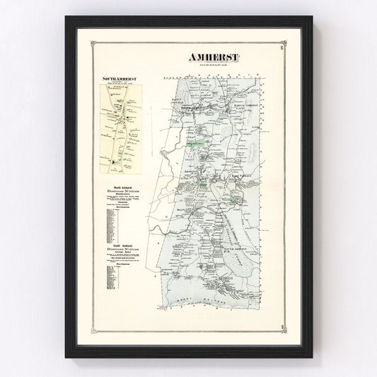 Restored vintage map of Amherst, Massachusetts, 1873