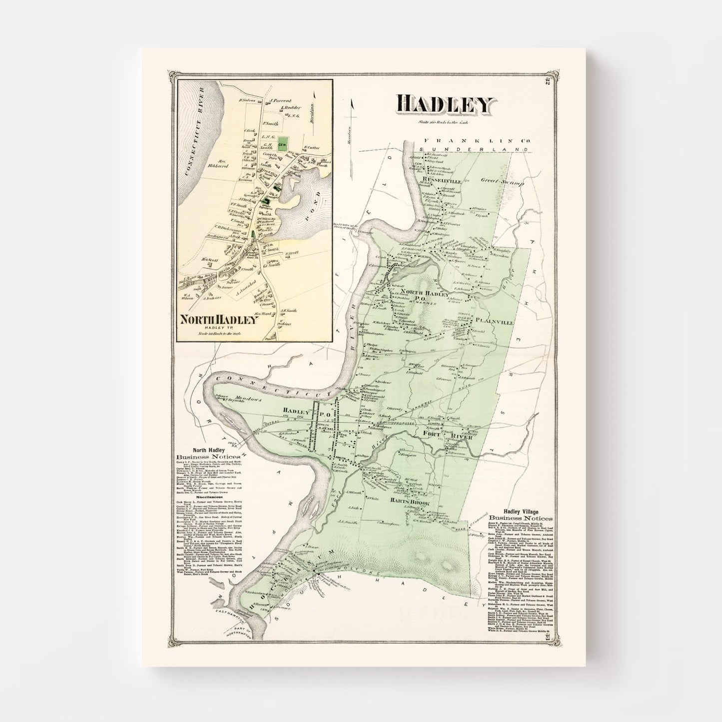 Vintage Map of Hadley, Massachusetts, 1873