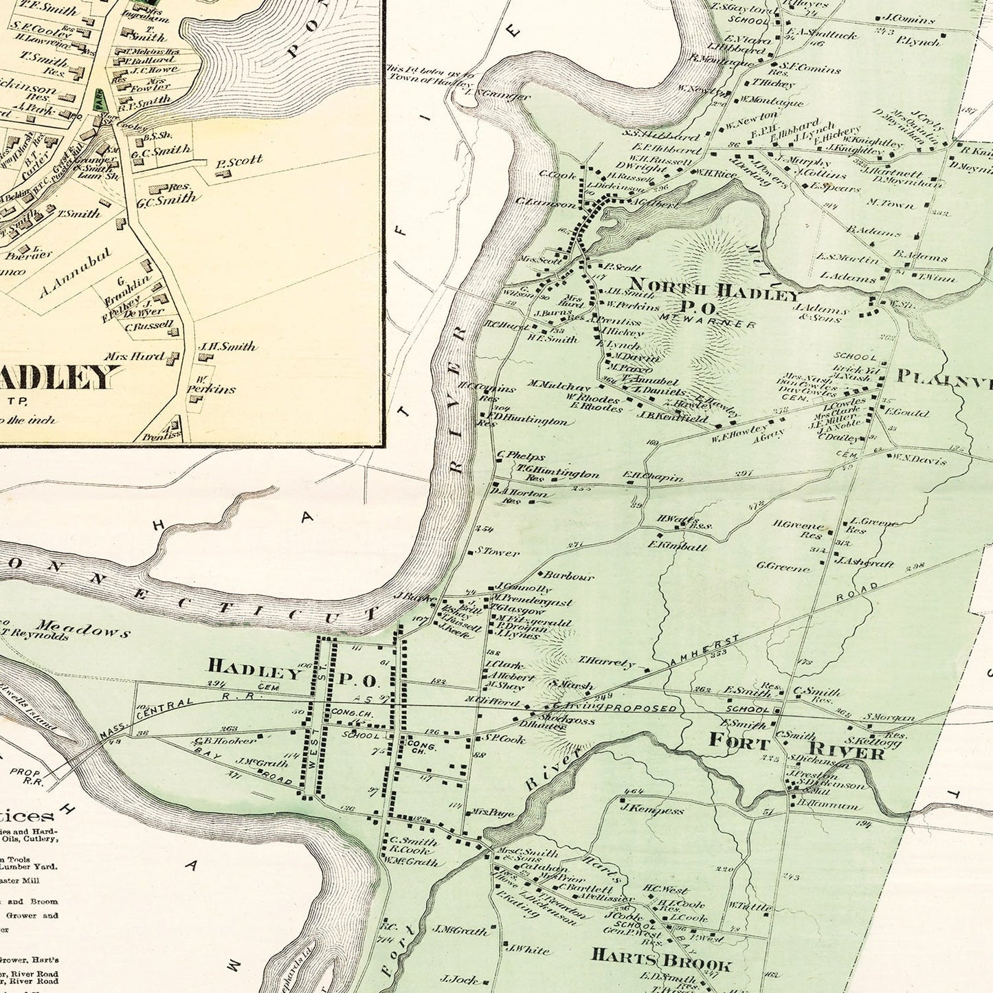 Vintage Map of Hadley, Massachusetts, 1873