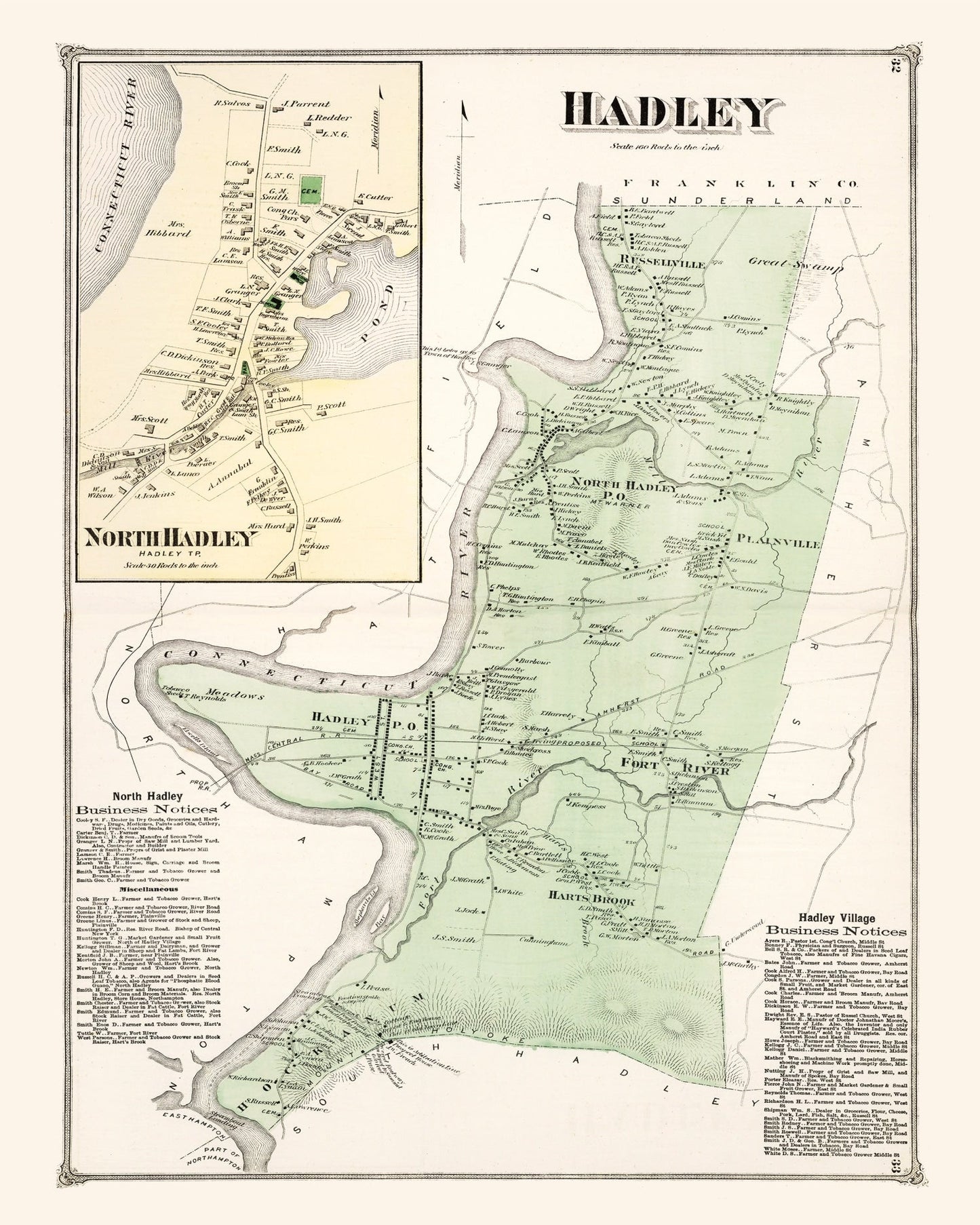 Vintage Map of Hadley, Massachusetts, 1873