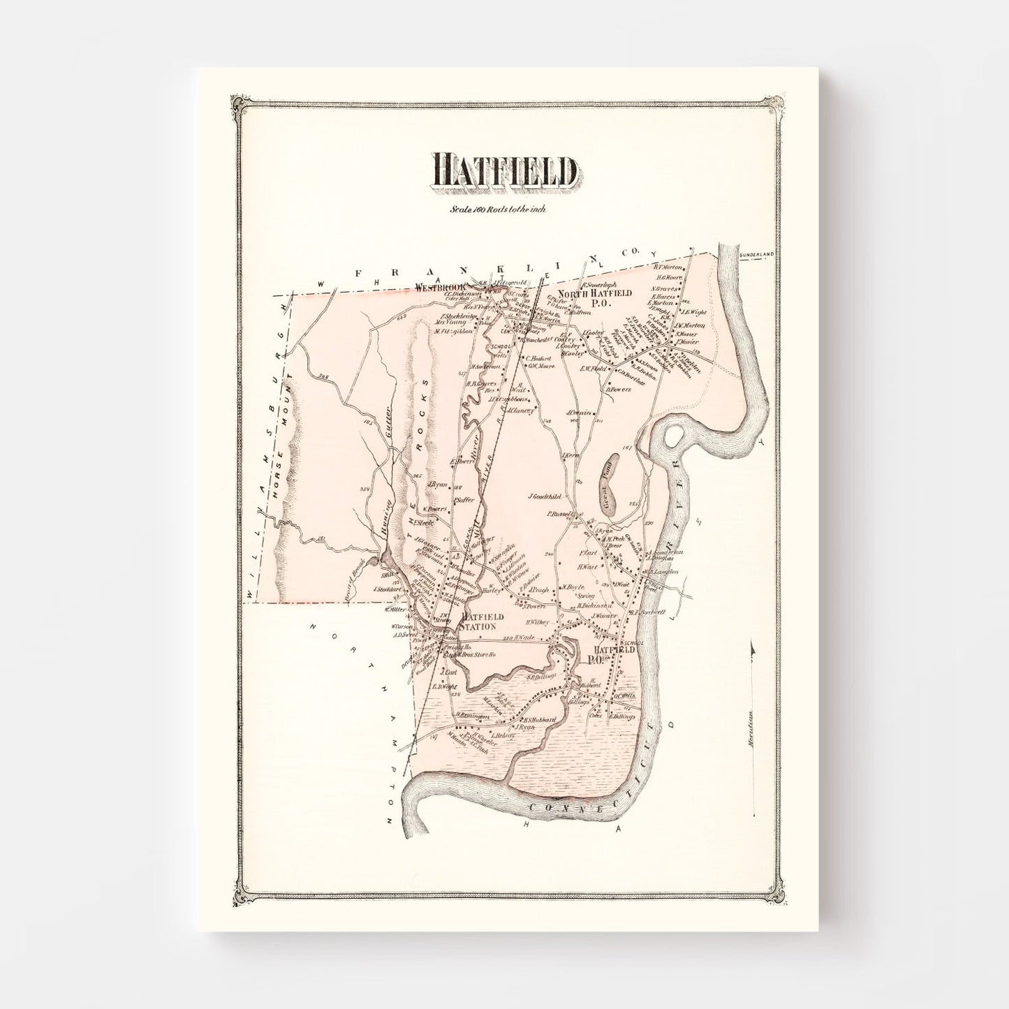 Vintage Map of Hatfield, Massachusetts, 1873