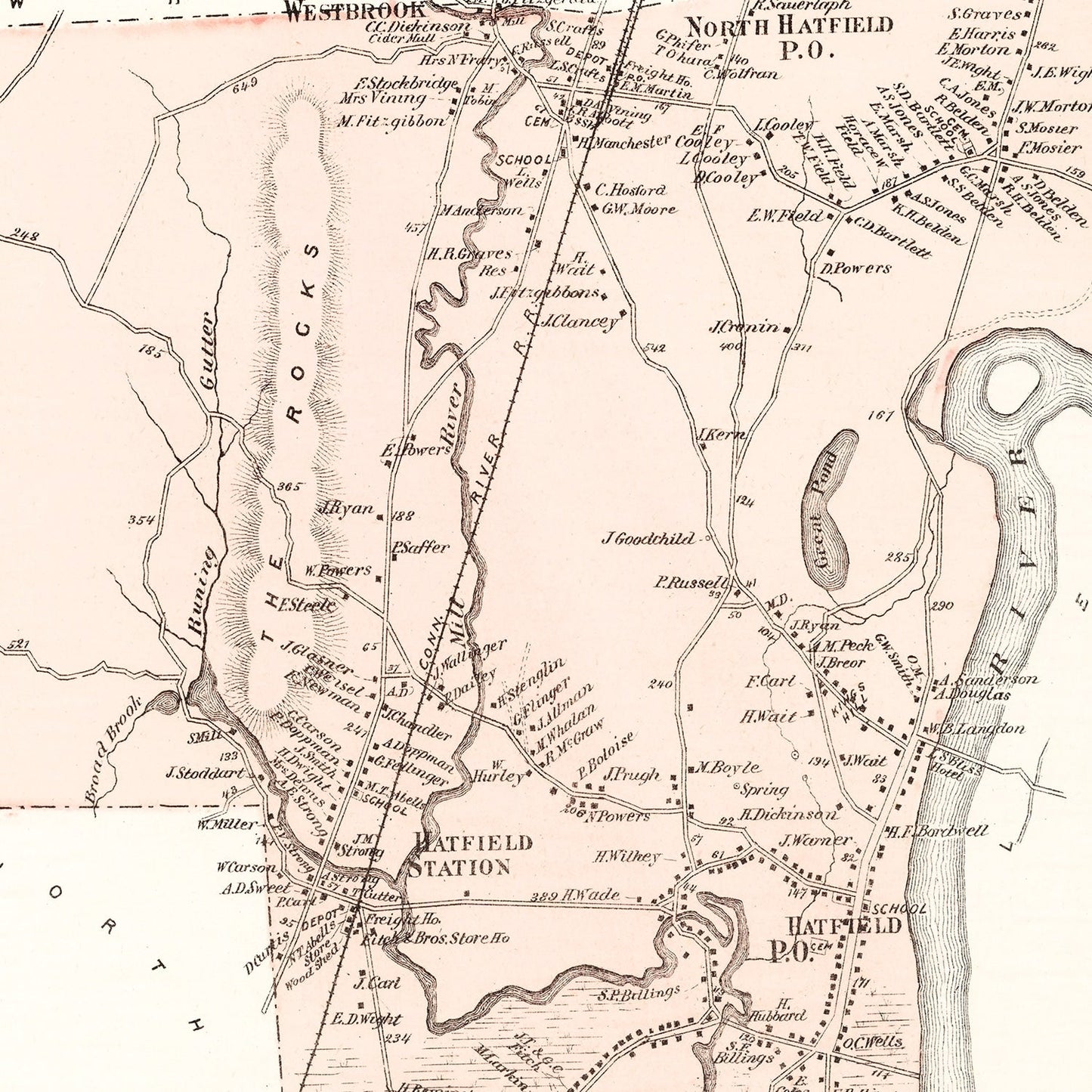Vintage Map of Hatfield, Massachusetts, 1873
