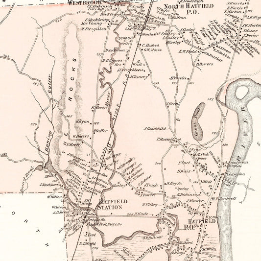 Vintage Map of Hatfield, Massachusetts, 1873