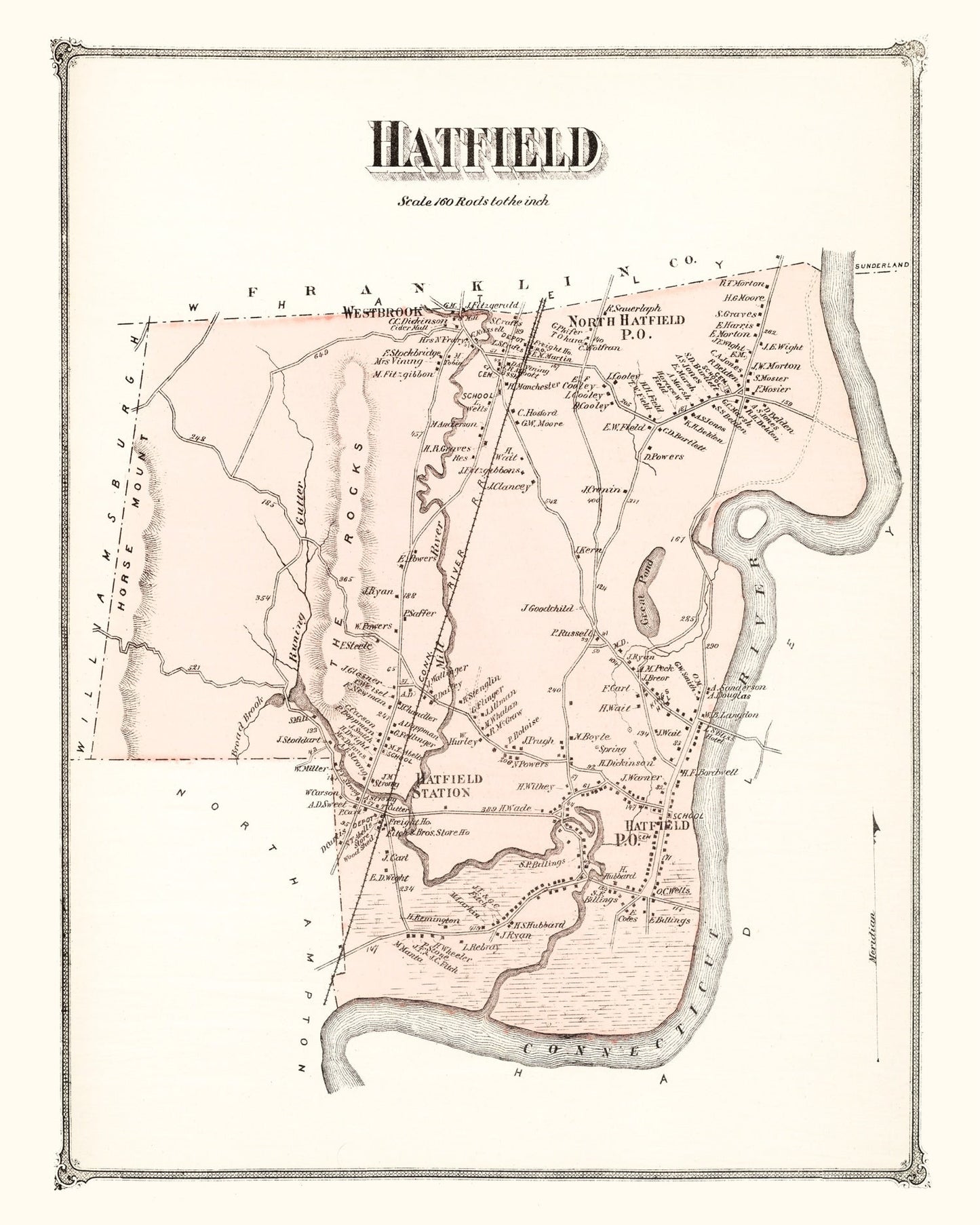 Vintage Map of Hatfield, Massachusetts, 1873