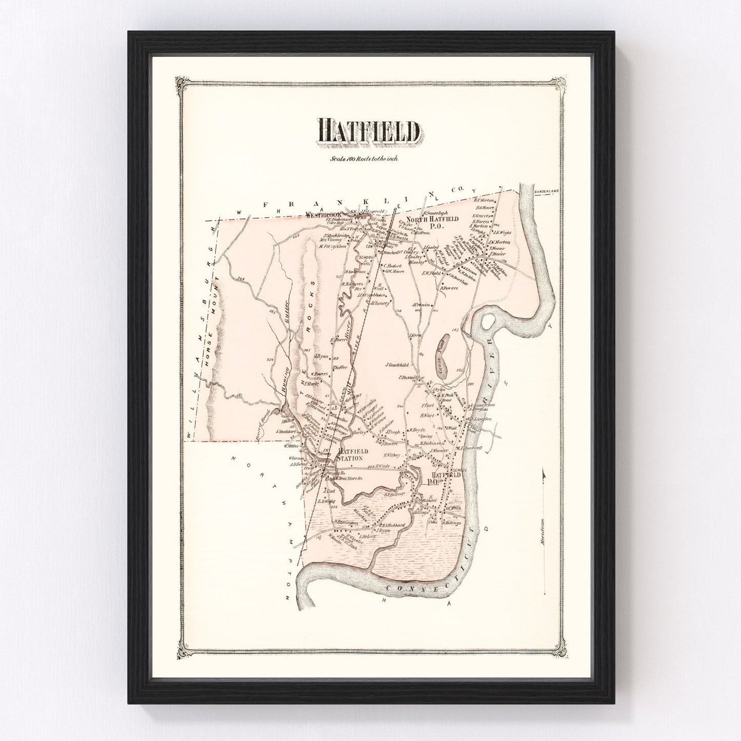Vintage map of Hatfield, Massachusetts, 1873