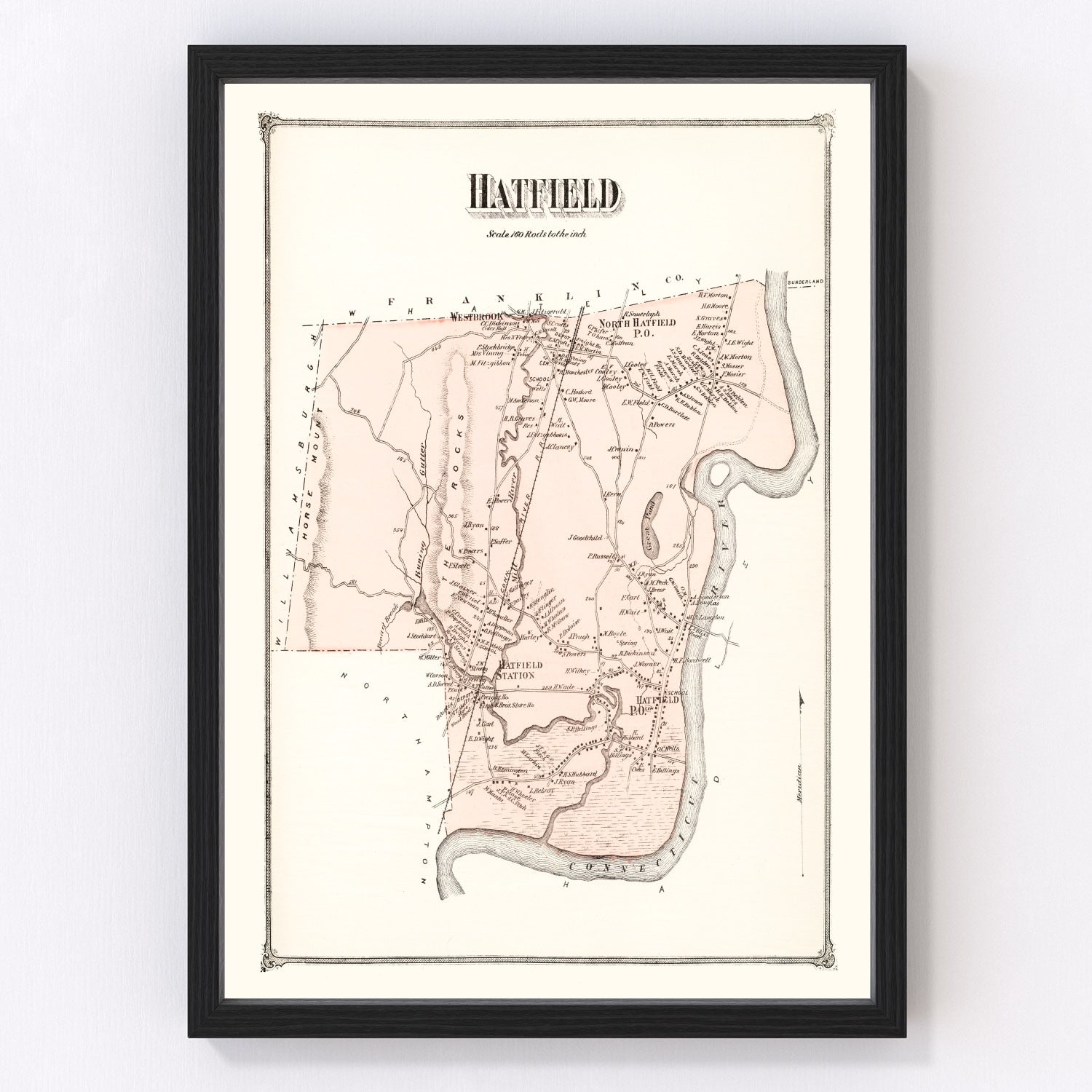 Vintage map of Hatfield, Massachusetts, 1873