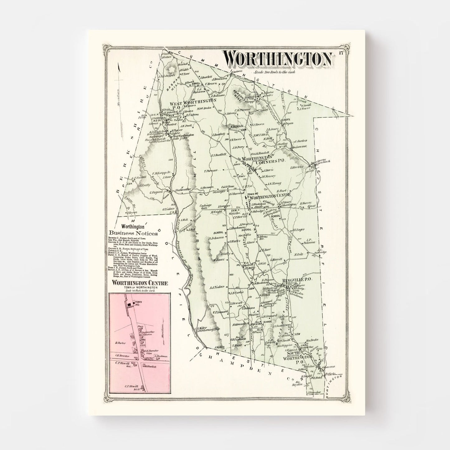 Vintage Map of Worthington, Massachusetts, 1873