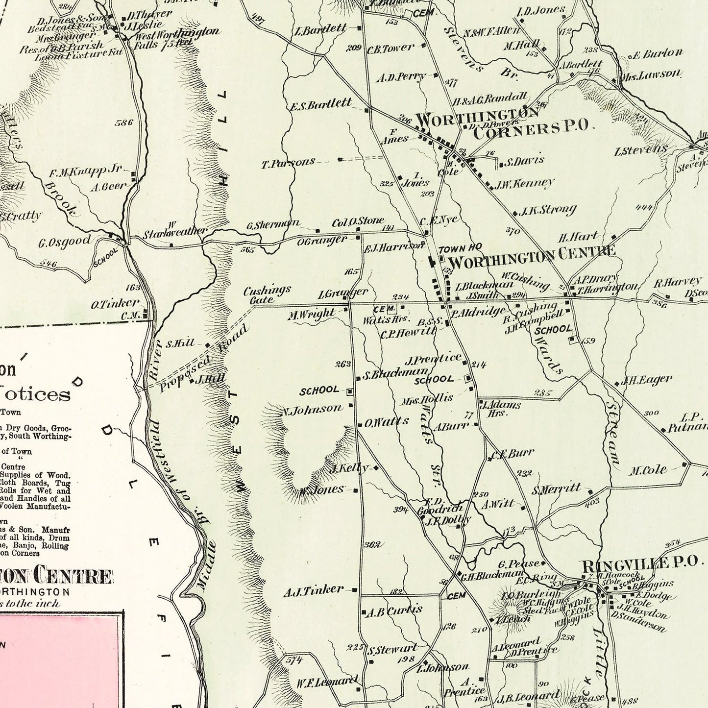 Vintage Map of Worthington, Massachusetts, 1873