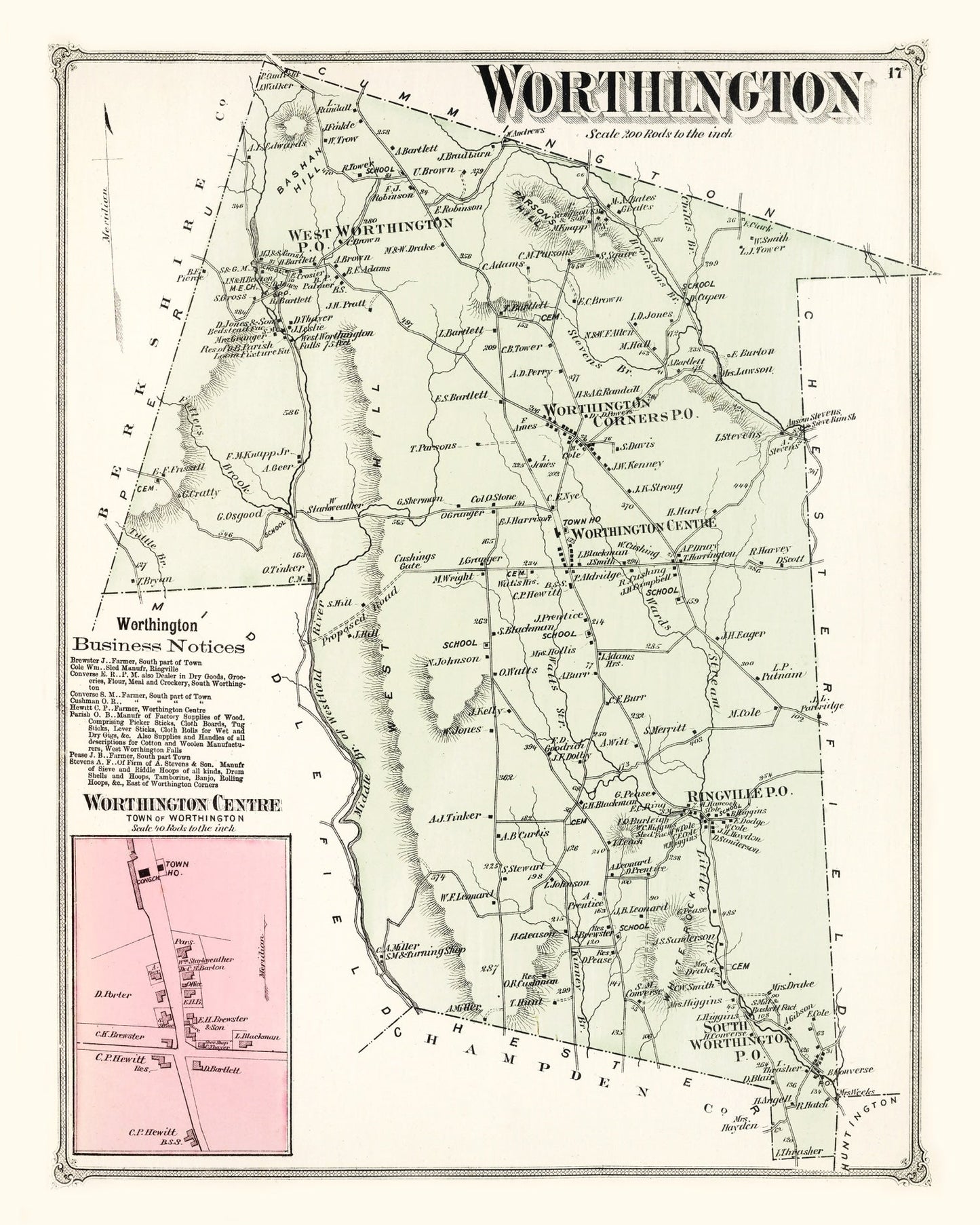Vintage Map of Worthington, Massachusetts, 1873