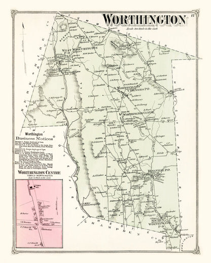 Vintage Map of Worthington, Massachusetts, 1873